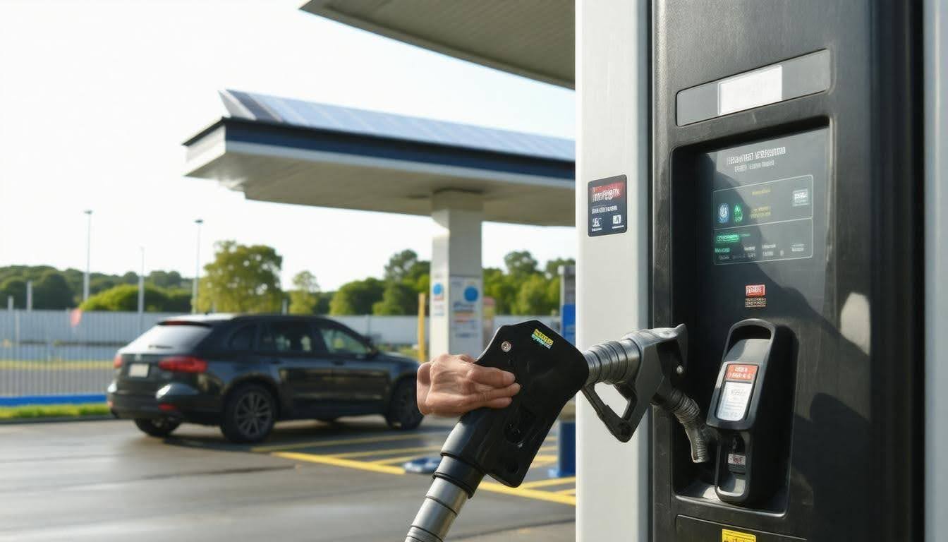 Fleet manager reviewing fleet card analytics app for fuel purchases, driver efficiency, vehicle maintenance, and cost savings
